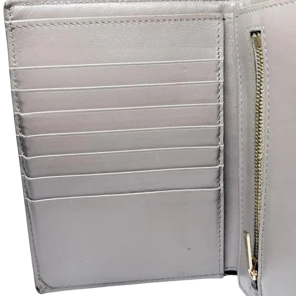 Celine Medium Strap Wallet Bicolor Grained Calfskin Greige Blue w/ Box
